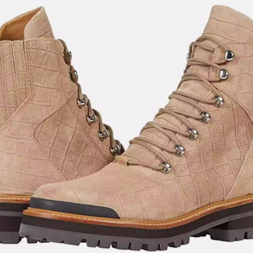 Marc Fisher Women Lizzie 2 Croc Print Lace-up Platform Combat Boots